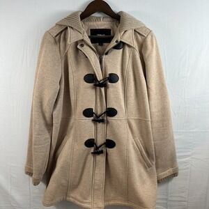 Torrid Womens Tan Fleece Toggle Duffle Coat Hooded Jacket Beige Plus Size 1 1X